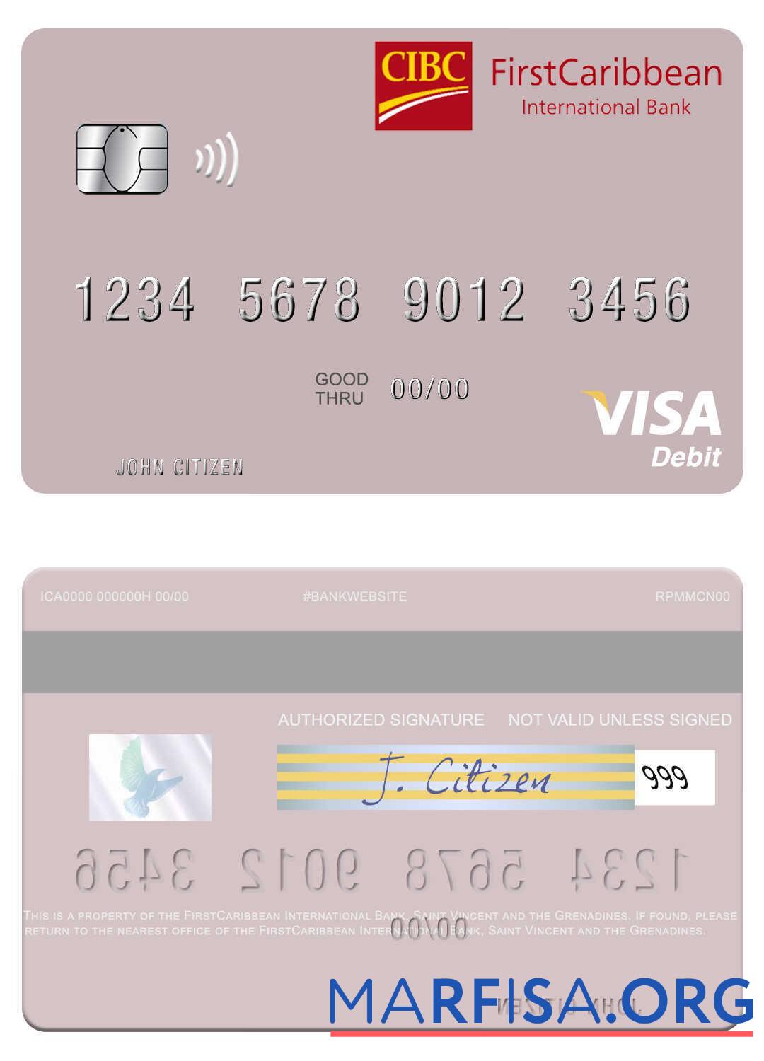 Blank Saint Vincent and the Grenadines FirstCaribbean International Bank visa debit card template